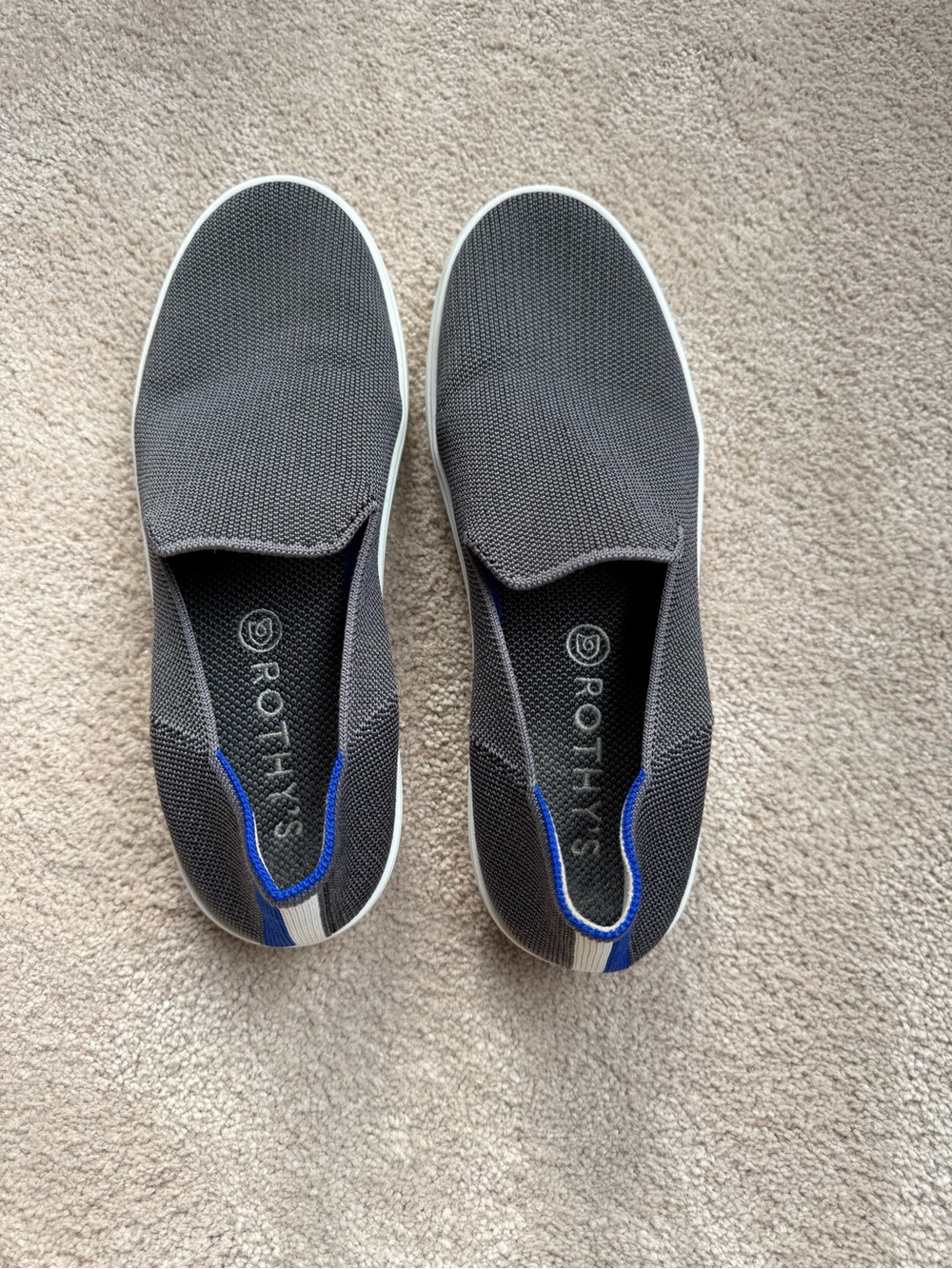 Rothy's Women's Gray Knit Slip-On Loafers with Blue Accent